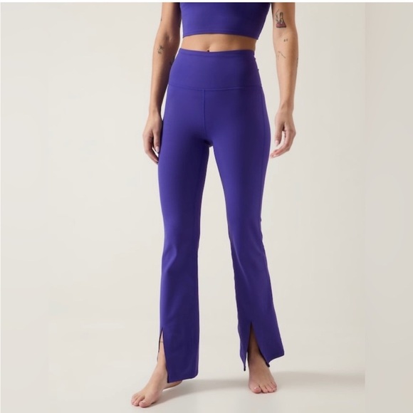 Athleta purple high waist boot/flare front slit yoga pants/leggings Small/ TALL - Picture 1 of 9